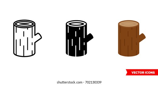 Log icon of 3 types: color, black and white, outline. Isolated vector sign symbol.