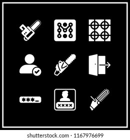 log icon. 9 log vector set. password, chainsaw, logout and stove icons for web and design about log theme