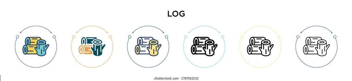 Log icon in filled, thin line, outline and stroke style. Vector illustration of two colored and black log vector icons designs can be used for mobile, ui, web