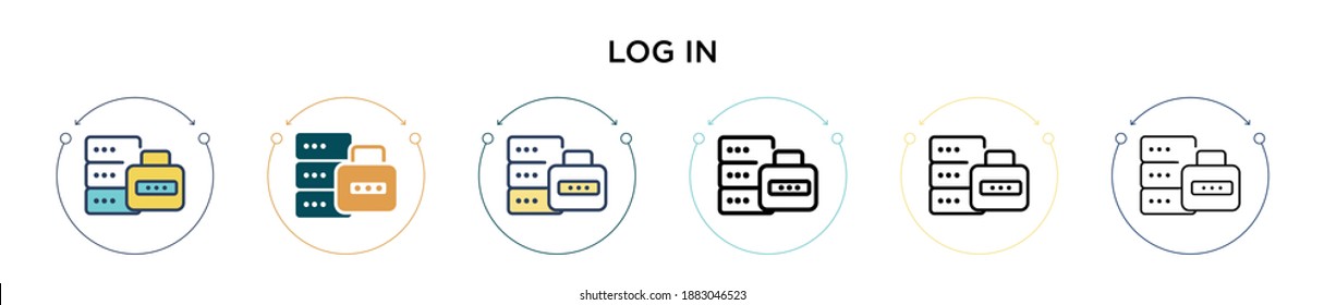 Log in icon in filled, thin line, outline and stroke style. Vector illustration of two colored and black log in vector icons designs can be used for mobile, ui, web
