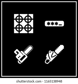 log icon. This set with password, stove and chainsaw vector icons for mobile and web
