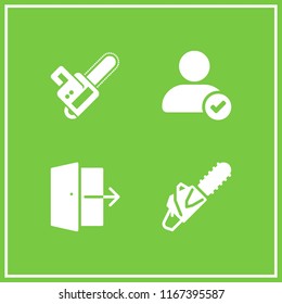 log icon. This set with user verification interface symbol, chainsaw and logout vector icons for mobile and web