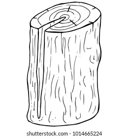 Log icon. Vector illustration of a log, wood texture. Hand drawn log. Block of wood with the cut twig isolated on white background.