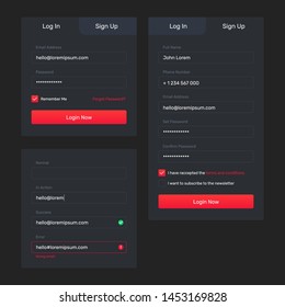 Log in, sign up web forms with the detailed description. Vector design. Pop up with buttons and inputs. svg