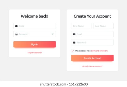 Log in, sign up web forms with the detailed description. Vector design. Pop up with buttons and inputs. svg