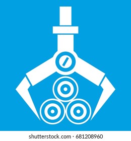 Log loader icon white isolated on blue background vector illustration