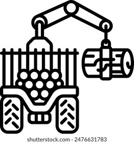 Log loaders transport trucks vector icon design, timber and lumber Symbol, Forestry and Deforestation Sign, forest farming and woodlands stock illustration,forwarder moving large felled logs concept