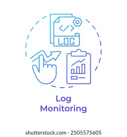 Log monitoring blue gradient concept icon. Data collection, management. System activities. Round shape line illustration. Abstract idea. Graphic design. Easy to use in infographic, presentation