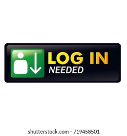 Log in Needed Vector Label Icon Button Symbol Design. Log In Needed Glossy Click Icon Button with blue navy color