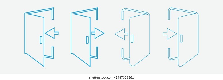 Log out icon. Arrow Login-Logout icon. Enter symbol, log in icon button. Arrow and door icon entry symbols in filled, thin line, outline and stroke style for apps and website. Eps 10.