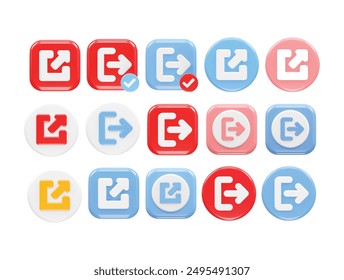 Log out icon exit 3d icon rendering set vector