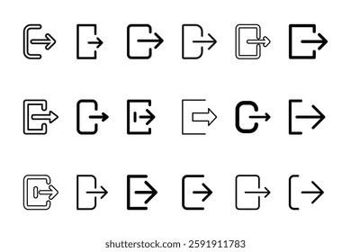Log out icon set isolated Vector illustration black and white