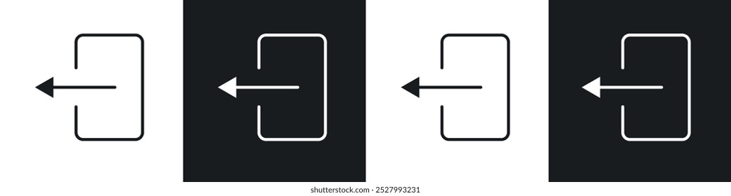 Log out icon vector icon set black filled and outlined style.