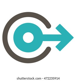 Log Out icon. Vector style is bicolor flat iconic symbol with rounded angles, grey and cyan colors, white background.
