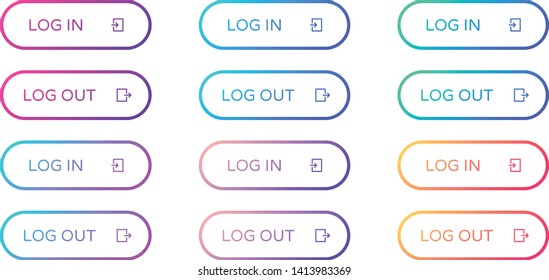log in log out web buttons set. outline ui web buttons in flat style. rounded vector buttons on trendy gradients with icons for web and ui design