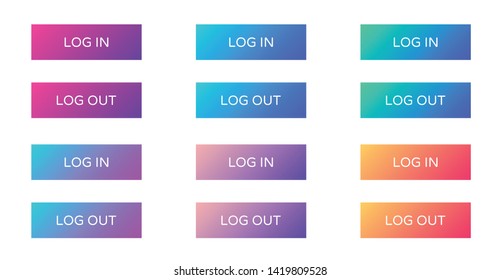log in log out web buttons set. filled ui web buttons in flat style. rectangular vector buttons on trendy gradients for web and ui design