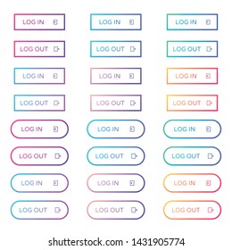 log in log out web buttons set. outline ui web buttons in flat style. rounded and rectangular vector buttons on trendy gradients with icons for web and ui design