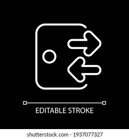 Log in and out white linear icon for dark theme. Sign in form. Sign out application. Thin line customizable illustration. Isolated vector contour symbol for night mode. Editable stroke