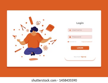log in page design with student illustration vector