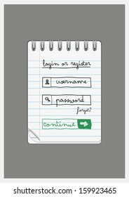 Log in page on note paper