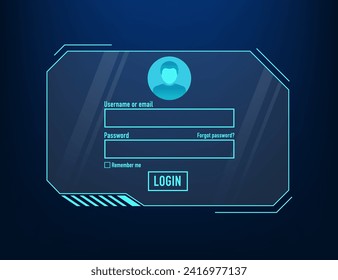 Log in page ui design on technology futuristic interface hud background. login password user interface HUD design for security technology background. Vector illustration 