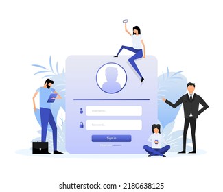 Log in people. Isometric vector illustration. Illustration with sign in people for mobile app design