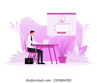 Ingresa gente. Isométrica ilustración vectorial. Ilustración con personas que inician sesión para el diseño de aplicaciones móviles