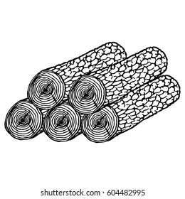 log pile sketch. hand drawn vector illustrator.