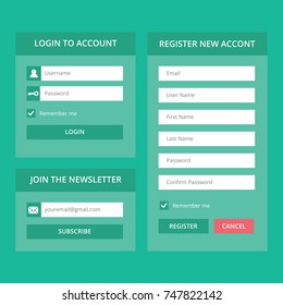 Log in and register forms for a web, vector site prototypes. Vector