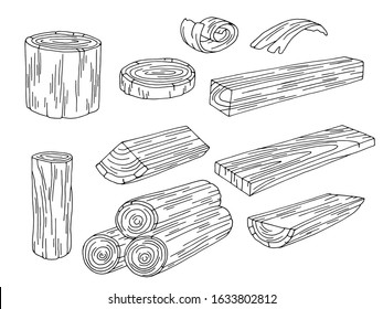 Log set graphic black white isolated sketch illustration vector