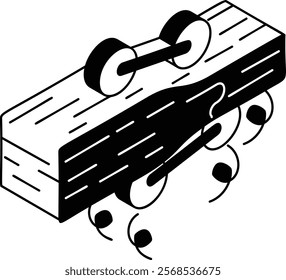 Log Shaving Machine Blade Removing Excess isometric concept, Plank or Slab processing yard vector outline design, firewood or crafts Symbol, forest Deforestation products SignLumberyard illustration