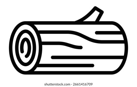Se muestra un registro en blanco y negro. El tronco es largo y tiene una textura áspera. Es un pedazo de madera que ha sido cortado. Trazo Editable.