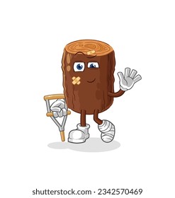 the log sick with limping stick. cartoon mascot vector