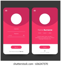 Iniciar sesión e iniciar sesión Diseño de pantalla UI UX con detalles de perfil 