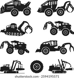 Log Skidder SVG'', Logging SIlhouette, Construction Vehicle, Skid Steer Loader Machine Silhouette,  Forestry Equipment Silhouettes