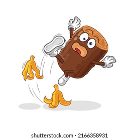 the log slipped on banana. cartoon mascot vector