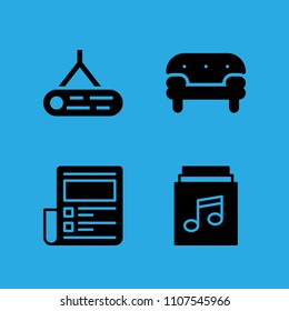 log, sofa, music album and news paper icons vector in sample icon set for web and graphic design