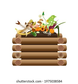 Log structure for the disposal of organic waste, residues and food. Compost heap. Vector illustration isolated on white background