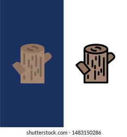Log, Timber, Wood  Icons. Flat and Line Filled Icon Set Vector Blue Background