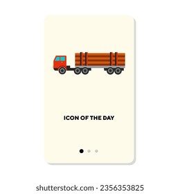 Log transport vehicle flat vector icon. Truck delivering wood supply isolated vector illustration. Delivery, shipping and transportation concept for web design and apps