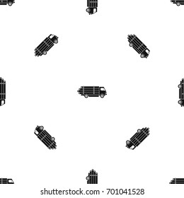 Log truck with the pile of logs pattern repeat seamless in black color for any design. Vector geometric illustration