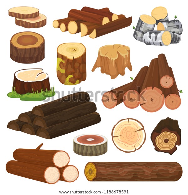 白い背景に薪集合の木材 材木の木材の丸太材 幹材 堅木 のベクター画像素材 ロイヤリティフリー
