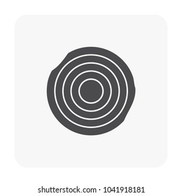 Log wood or timber vector icon in cross section view. Tree after cut, crosscut by saw, lumberjack. Material from nature. Stock for sawn to lumber, woodworking, sawmill industry, construction.