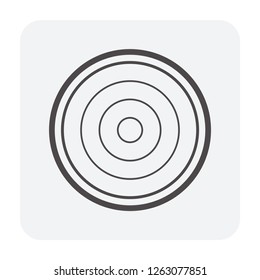 Log wood or timber vector icon in cross section view. Tree after cut, crosscut by saw, lumberjack. Material from nature. Stock for sawn to lumber, woodworking, sawmill industry, construction.
