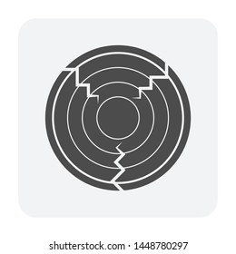 Log wood or timber vector icon in cross section view. Tree after cut, crosscut by saw, lumberjack. Material from nature. Stock for sawn to lumber, woodworking, sawmill industry, construction.
