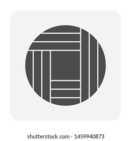 Log wood or timber vector icon in cross section view. Include mark line for square sawing process in mill, sawmill. Material from nature sawn to lumber, board or plank for woodworking, construction.
