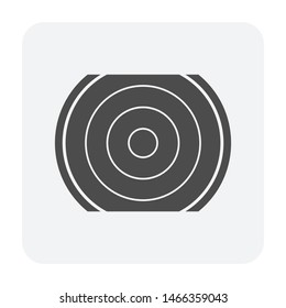 Log wood or timber vector icon in cross section view. Tree after cut, crosscut by saw, lumberjack. Material from nature. Stock for sawn to lumber, woodworking, sawmill industry, construction.
