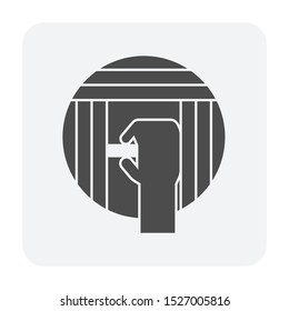 Log wood or timber vector icon in cross section view. Include mark line for square sawing process in mill, sawmill. Material from nature sawn to lumber, board or plank for woodworking, construction.
