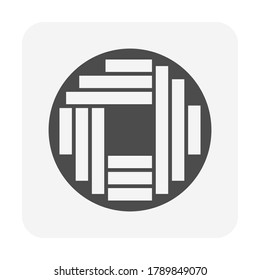 Log wood or timber vector icon in cross section view. Tree after cut, crosscut by saw, lumberjack. Material from nature sawn to lumber, board or plank by sawmill industry for woodworking, construction