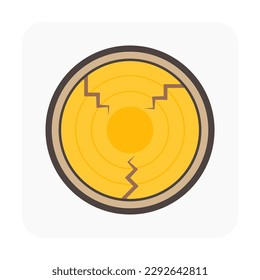 Log wood or timber vector icon in cross section view. Tree after cut, crosscut by saw, lumberjack. Material from nature. Stock for sawn to lumber, woodworking, sawmill industry, construction.